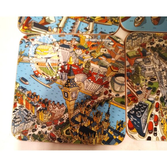 6 Hartwig Braun Cork Backed Coasters, Paris Grane Roue Millinuem Dome Big Ben - Picture 2 of 9